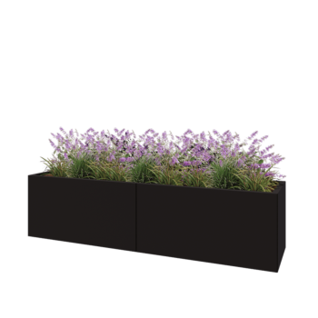 Steel planter XXL - Rectangle - 200 x 50 x 50 cm - RAL9005 matt (black) - With bottom plate
