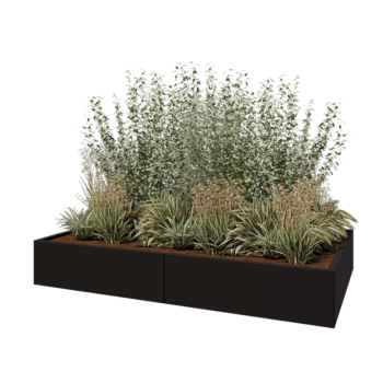 Steel planter XXL - Rectangle - 200 x 120 x 30 cm - RAL9005 matt (black) - With bottom plate