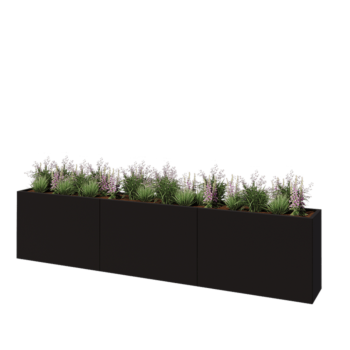 Steel planter XXL - Rectangle - 360 x 40 x 80 cm - RAL9005 matt (black) - Without bottom plate