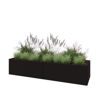 Steel planter XXL - Rectangle - 200 x 60 x 40 cm - RAL9005 matt (black) - With bottom plate