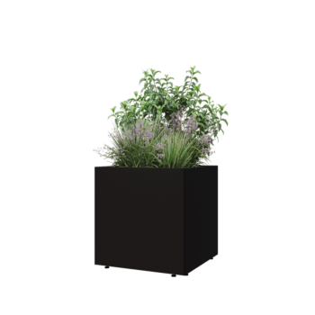 Steel planter - Square - 60 x 60 x 60 cm - RAL9005 matt (black) - With bottom plate - With legs