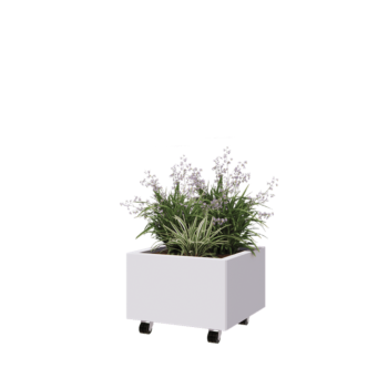 Steel planter - Square - 50 x 50 x 30 cm - RAL9005 matt (white) - With bottom plate - With wheels
