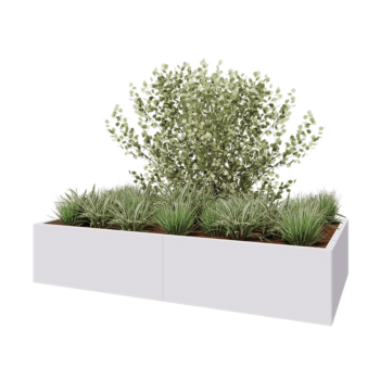 Steel planter XXL - Rectangle - 200 x 100 x 40 cm - RAL9005 matt (white) - With bottom plate