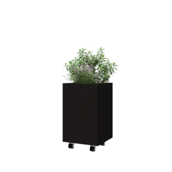 Steel planter - Square - 40 x 40 x 60 cm - RAL9005 matt (black) - With bottom plate - With wheels