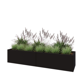 Steel planter XXL - Rectangle - 200 x 50 x 40 cm - RAL9005 matt (black) - Without bottom plate