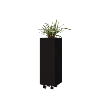 Steel planter - Square - 30 x 30 x 80 cm - RAL9005 matt (black) - With bottom plate - With wheels