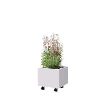Steel planter - Square - 40 x 40 x 30 cm - RAL9005 matt (white) - With bottom plate - With wheels
