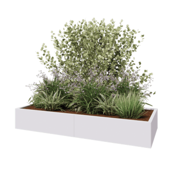 Steel planter XXL - Rectangle - 200 x 80 x 30 cm - RAL9005 matt (white) - With bottom plate