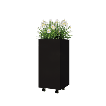 Steel planter - Square - 40 x 40 x 80 cm - RAL9005 matt (black) - With bottom plate - With wheels