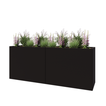 Steel planter XXL - Rectangle - 200 x 50 x 80 cm - RAL9005 matt (black) - With bottom plate