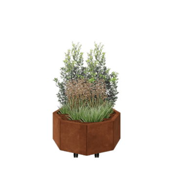Corten steel planter - Octagon - 72,4 x 72,4 x 30 cm - With bottom plate - With wheels