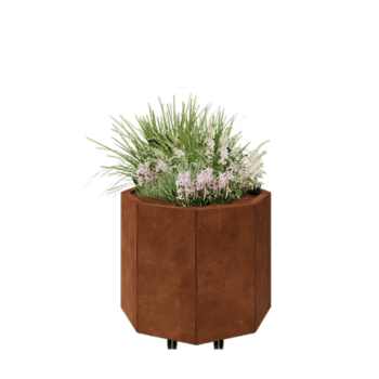 Corten steel planter - Octagon - 72,4 x 72,4 x 60 cm - With bottom plate - With wheels