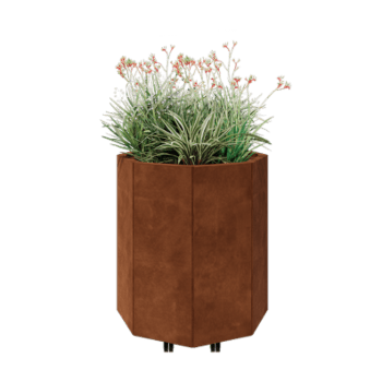 Corten steel planter - Octagon - 72,4 x 72,4 x 80 cm - With bottom plate - With wheels