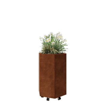 Corten steel planter - Hexagon - 59,3 x 52 x 80 cm - With bottom plate - With wheels