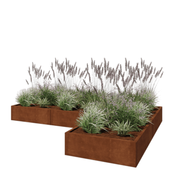 Corten steel planter - Corner - 300 x 200 x 30 cm - With bottom plate