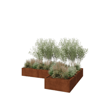 Corten steel planter - Corner - 300 x 200 x 40 cm - With bottom plate