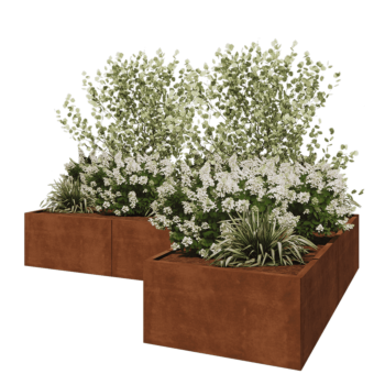 Corten steel planter - Corner - 300 x 200 x 50 cm - With bottom plate