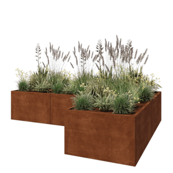 Corten steel planter - Corner - 300 x 200 x 60 cm - With bottom plate