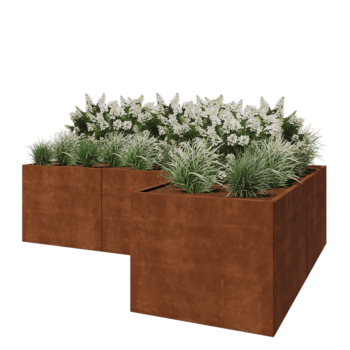 Corten steel planter - Corner - 300 x 200 x 80 cm - With bottom plate