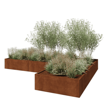 Corten steel planter - Corner - 360 x 240 x 40 cm - With bottom plate