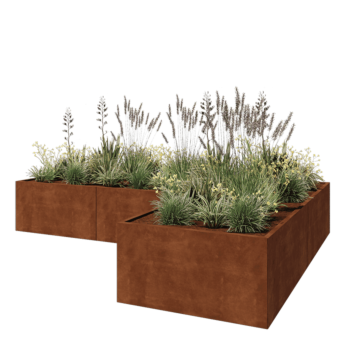 Corten steel planter - Corner - 360 x 240 x 60 cm - With bottom plate