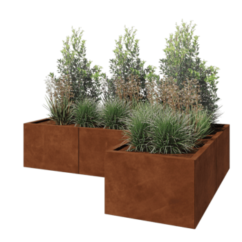 Corten steel planter - Corner - 180 x 120 x 40 cm - Without bottom plate