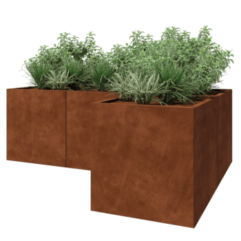 Corten steel planter - Corner - 210 x 140 x 70 cm - With bottom plate