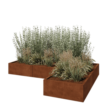Corten steel planter - Corner - 240 x 160 x 30 cm - With bottom plate
