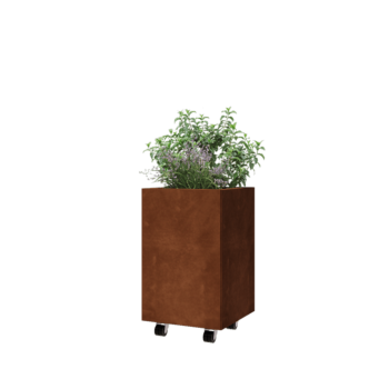 Corten steel planter - Square - 40 x 40 x 60 cm - With bottom plate - With wheels