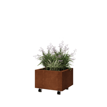 Corten steel planter - Square - 50 x 50 x 30 cm - With bottom plate - With wheels