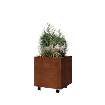 Corten steel planter - Square - 50 x 50 x 50 cm - With bottom plate - With wheels