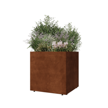 Corten steel planter - Square - 70 x 70 x 70 cm - With bottom plate - With legs