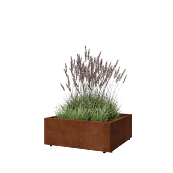 Corten steel planter - Square - 80 x 80 x 30 cm - With bottom plate - With legs