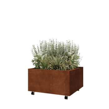 Corten steel planter - Square - 80 x 80 x 40 cm - With bottom plate - With wheels