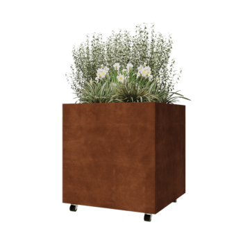 Corten steel planter - Square - 80 x 80 x 80 cm - With bottom plate - With wheels