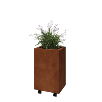 Corten steel planter - Rectangle - 40 x 30 x 60 cm - With bottom plate - With wheels