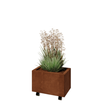 Corten steel planter - Rectangle - 50 x 30 x 30 cm - With bottom plate - With wheels