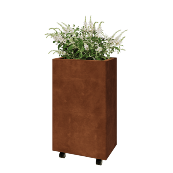 Corten steel planter - Rectangle - 50 x 30 x 80 cm - With bottom plate - With wheels
