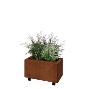 Corten steel planter - Rectangle - 60 x 30 x 30 cm - With bottom plate - With wheels