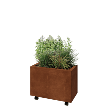 Corten steel planter - Rectangle - 60 x 30 x 40 cm - With bottom plate - With wheels