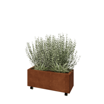 Corten steel planter - Rectangle - 80 x 30 x 30 cm - With bottom plate - With wheels