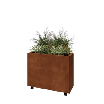 Corten steel planter - Rectangle - 80 x 30 x 60 cm - With bottom plate - With wheels