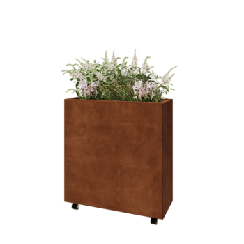 Corten steel planter - Rectangle - 80 x 30 x 80 cm - With bottom plate - With wheels