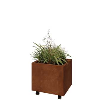 Corten steel planter - Rectangle - 50 x 40 x 40 cm - With bottom plate - With wheels