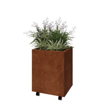 Corten steel planter - Rectangle - 50 x 40 x 60 cm - With bottom plate - With wheels