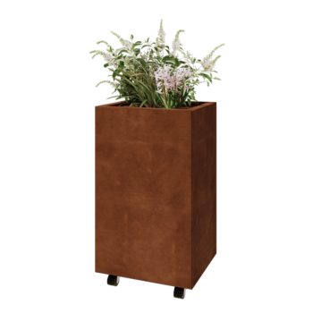 Corten steel planter - Rectangle - 50 x 40 x 80 cm - With bottom plate - With wheels