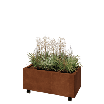 Corten steel planter - Rectangle - 80 x 40 x 30 cm - With bottom plate - With wheels