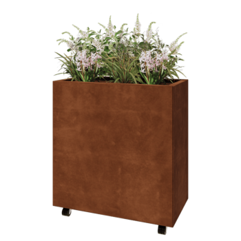 Corten steel planter - Rectangle - 80 x 40 x 80 cm - With bottom plate - With wheels