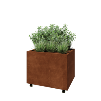 Corten steel planter - Rectangle - 80 x 60 x 60 cm - With bottom plate - With wheels