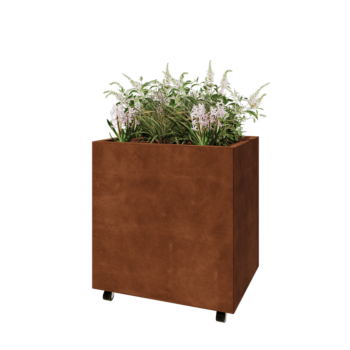 Corten steel planter - Rectangle - 80 x 60 x 80 cm - With bottom plate - With wheels